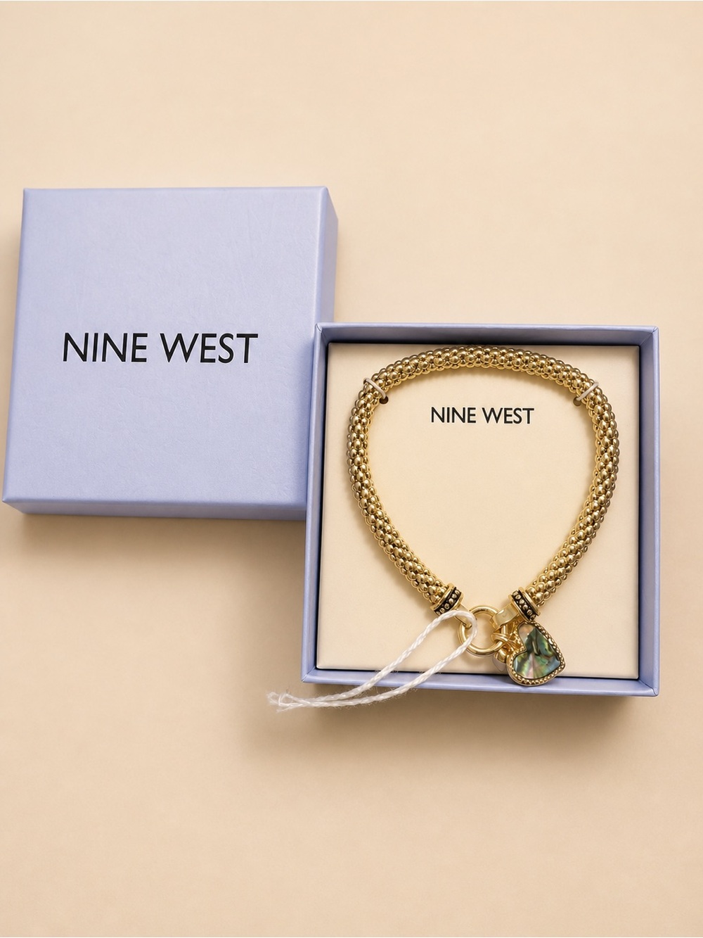 Nine West Gold-Tone Braided Necklace with Iridescent Teardrop Charm